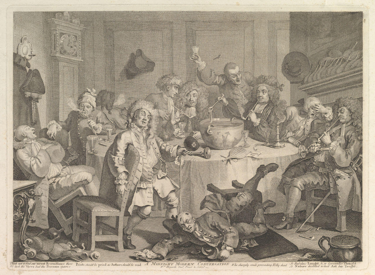 Das Bild A Midnight Modern Conversation vom Maler William Hogarth zeigt das Ende einer Punch Party
