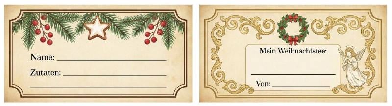 Individuelle Etiketten verschönern den selbstgemachten Weihnachtstee. Hier herunterladen