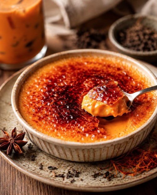 Eine Thai Tea Crème Brûlée kann einfach aus Thai Tea hergestellt werden und schmeckt super lecker